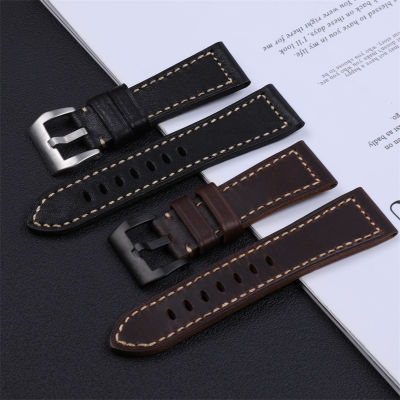High Quality Italian Thickness Retro Crazy Horse Genuine Leather Watchband Pin Buckle For Strap Watch Band Tools 26mm