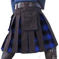 Royal Scottish Hybrid Plaid Utility Kilts Tartan Celtic 19Th Highland Tactical Costume Strap Cotton Outfit For Men Black