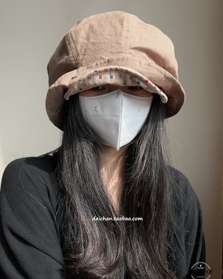 Japanese Niche Designer Bucket Hat Showing Small Face Retro Beggar Style  Splicing Contrasting Color Denim Basin Caps for Women