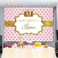 Princess Pink Backdrop Photography Gold Crown Headboard Sofa Happy Birthday Party Poster Portrait Photo Background Photo Studio Cleaning Tools