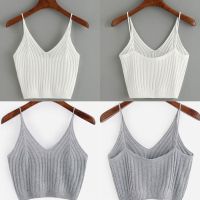 [A LIKE] แฟชั่นผู้หญิง Basic Tops เซ็กซี่ Strappy แขนกุด Racerback Crop Top 2022 FemaleSolid สี Ribbed ถักเสื้อกั๊กสั้น