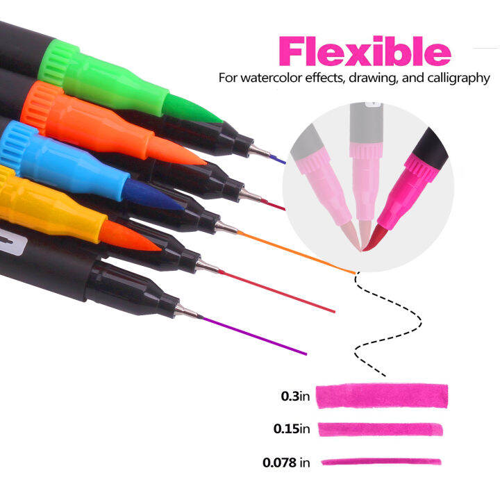 60 Colors Fine and Brush Dual Tips Colouring Pens Felt Tip Art Markers