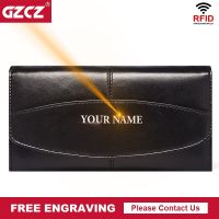 ZZOOI Genuine Leather Men Wallet Lightweight Clutch Bag Free Engraving Purse For Women Credit Card Holder With Rfid Blocking Function