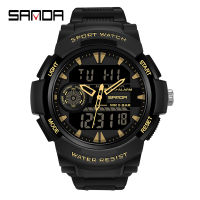 SANDA Watch Mens Sport Watches Multifunctional Chronograph Waterproof Wristwatch Relogio Digital Military LED Quartz Clock