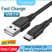 สายเคเบิล Vention USB ชนิด C 3A ชาร์จ USB แบบรวดเร็ว USB C ที่ชาร์จวันที่สาย USB 2.0 A สาธารณะเพื่อ C P40สายสำหรับข้อมูล3A Redmi Note สายข้อมูล8ชนิด C