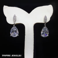 Inspire Jewelry ,ต่างหู คริสตัล รูปหยดน้ำ งานจิวเวลลี่  หุ้มทองคำขาว สวยหรู (พิเศษ สำหรับผิวแพ้ง่ายมาก) พร้อมถุงกำมะหยี่