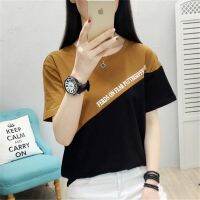 2019 Summer Women Cotton Shirts Short Sleeve T-Shirts O-Neck Tee Patchwork Letter Casual Female T-Shirt Plus Size M-3XL