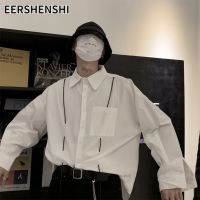 EERSHENSHI เสื้อแขนยาวสีขาวปลายสูงสำหรับผู้ชาย,เสื้อเชิ้ตลำลองแขนทรงหลวมเรียบง่าย