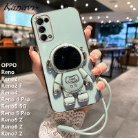 Kanavi เคสโทรศัพท์แฟชั่นสำหรับ OPPO Reno Reno2 Reno2 F Reno4 Reno 4 Pro Reno5 5G Reno 5 Pro Reno5 Z Reno6 Z Reno7 Z ตัวชุบโลหะหรูหรานักบินอวกาศยืนเคสโทรศัพท์ยอดนิยมพร้อมเคสโทรศัพท์