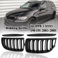 2PCS Gloss Black Front Kidney Bumper Grill Grilles Dual Slat for BMW 3-Series E90 323I 328I 335I 330I 325I Sedan Wagon 2005-2008