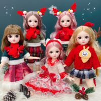 (Popular toys) 12นิ้วตุ๊กตา23ข้อต่อที่สามารถเคลื่อนย้าย BJD 30เซนติเมตรแต่งหน้าน่ารักสีน้ำตาลบิ๊กลูกตาตุ๊กตากับเสื้อผ้าคริสต์มาสสำหรับสาวของขวัญของเล่น