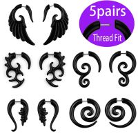 5 Pairs 16G Plastic Earlobe Earring Acrylic Fake Spiral Wing Ear Taper Stretcher Expanders Gauge Cheater Piercing Body Jewelry