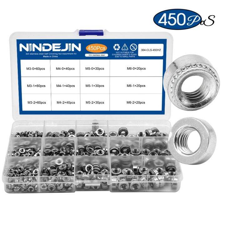 NINDEJIN 450pcs Self Clinching Nut 304 Stainless Steel M3 M4 M5 M6