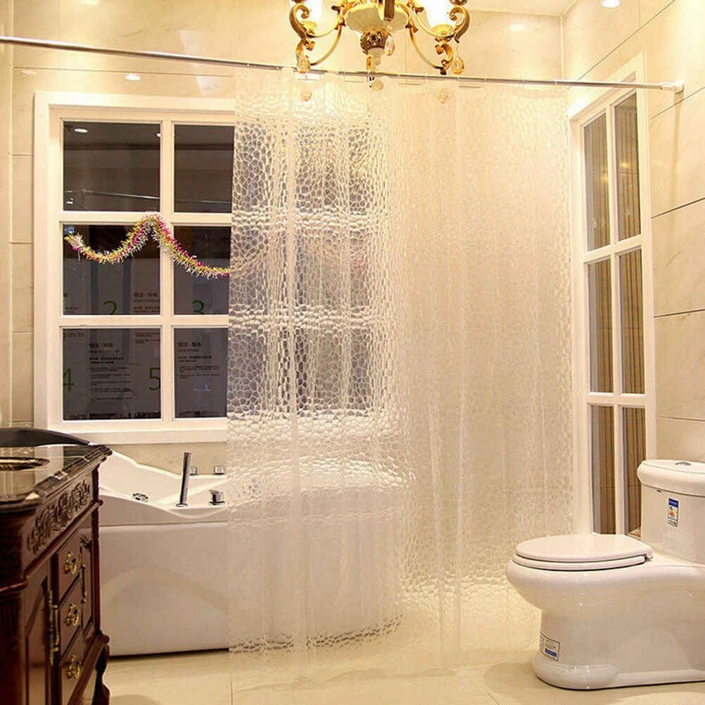 3D Bath Shower Curtain Clear Cubes Water Transparent Plastic EVA Thicker 180*200 