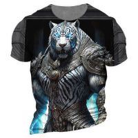 Animal T Shirt For Men 3d Tiger Print Fierce Beast Men Clothing Street Casual Short Sleeved Loose Oversized Tshirt Trend New Top