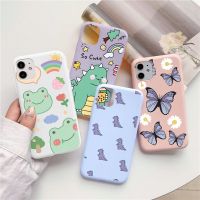 [Phone case]กรณีสำหรับ iPhone 11 12 13 Pro Max Mini SE 2020 XR XS Max X 10 6 6วินาที8 7บวกตลกไดโนเสาร์ผีเสื้อดอกไม้กบสายรุ้งปก