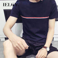 IELGY ฤดูร้อนแขนสั้นผู้ชายเสื้อยืดลายทางฉบับภาษาเกาหลีแนวโน้มของ Slim แขนสั้นเสื้อคลุมคอกลมผู้ชายที่เรียบง่าย Bottoming เสื้อ