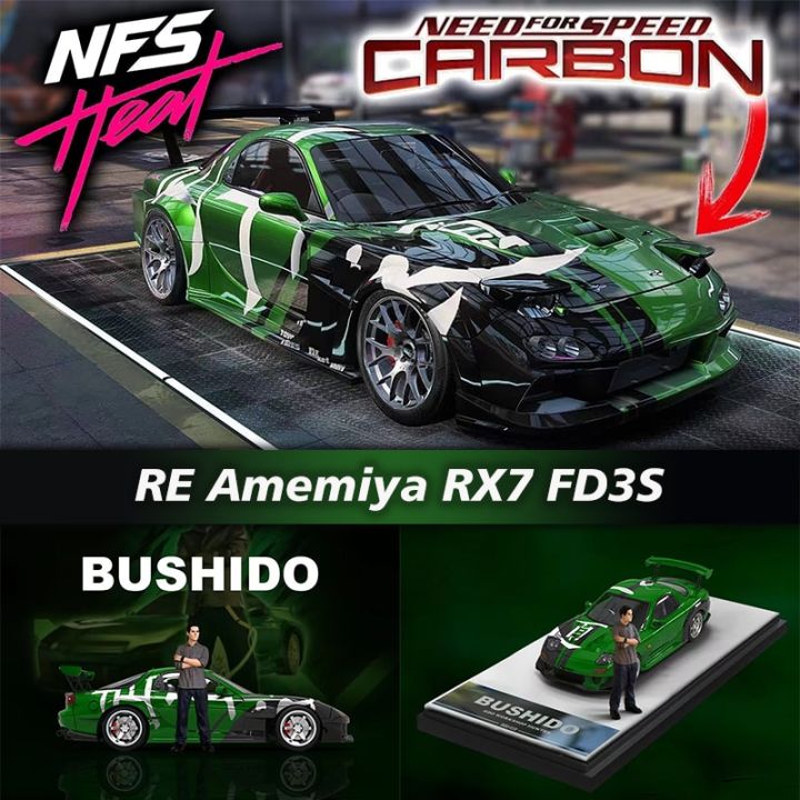 presale-tm-1-64-re-amemiya-rx7-fd3s-kenji-green-diecast-diorama-car-model-collection-miniature-carros-toys-timemicro