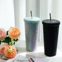 750ML Diamond Tumbler Sparkling Mug Flashing Diamond Straw Cup O2D8