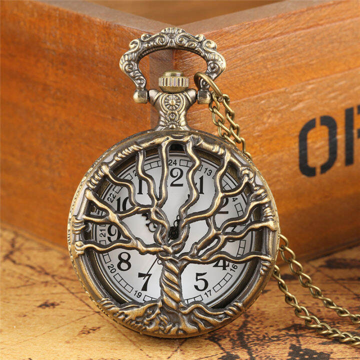 AIKEN Bronze Half Hunter Life of Tree Women Men Quartz Pocket Watch ...