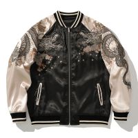 2023 New Spring Jacket Dragon Animal Mens Baseball Uniform Embroidered Contrast Color Casual Couple Clothes