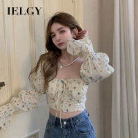 IELGY เสื้อเชิ้ตแขนยาวลายดอกไม้สำหรับผู้หญิง,เสื้อแฟชั่นสไตล์ฝรั่งเศสขนาดเล็ก