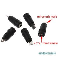 2Pcs DC 5.5x2.1mm female jack plug to micro USB 5pin male power converter