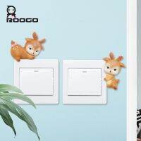 Roogo Sleeping Deer Wall Panels Stickers Resin Animal 3D Switch Sticker For Kids Room Decoration Creative Socket Stickers Decor