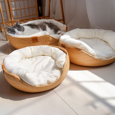Round Cat Dog Beds House Soft Warm Dog Bed Puppy Sofa Cushion Basket for Small Medium Breeds Detachable Bed Products