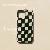 ☼ Ins Korean Checkerboard Glossy Phone Case for IPhone 14 13 12 11 Pro Max X Xs XR 8 7 Plus Shockproof Soft TPU Back Cover