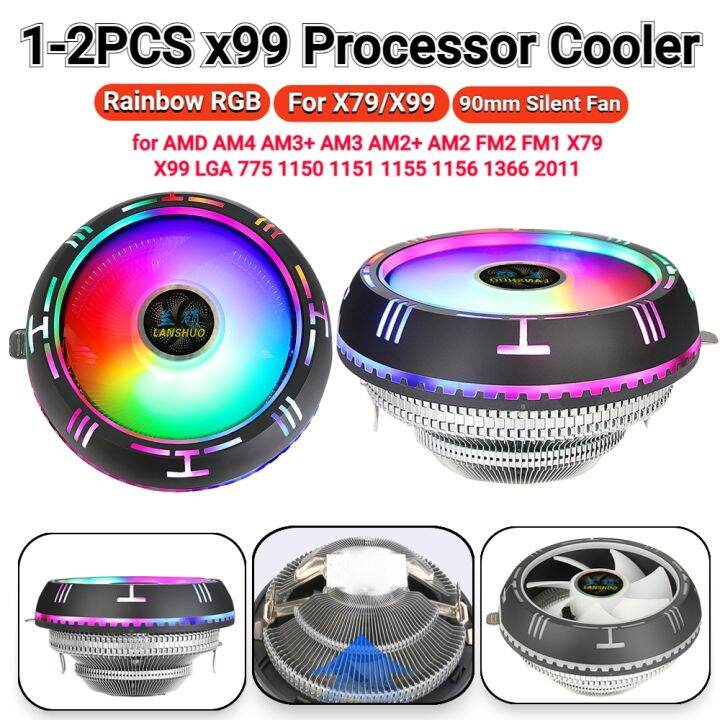ↂஐ 1 2PC x99 Processor Cooler LED CP Water Cooler Air cooled CPU Fan PC