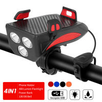 4in1 Bicycle Light USB Charging Lighting Cycling Phone Holders &amp; LED Headlight Horn Bell MTB for Bike Accessories