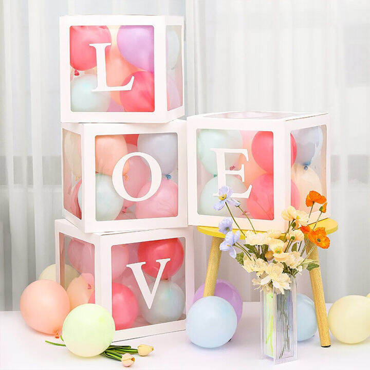 12 Inch Transparent Balloon Box With Letter Number DIY White Balloon ...