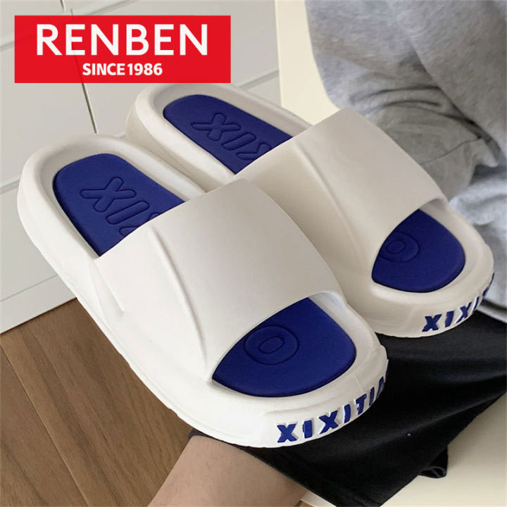renben-รองเท้าแตะมีสไตล์สำหรับคู่รักสวมใส่กันลื่นก้าวบนความรู้สึกของรองเท้าแตะสำหรับผู้ชายด้านล่างหนา