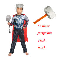 Kids Muscle Costume Superhero Cosplay Muscle Costume Jumpsuit Hammer Halloween Carnival Clothes for Children
