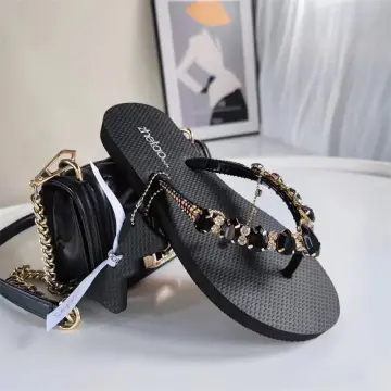 2022 New Fashion Women's Slippers Square Toe Chain Slippers Flat Slide  Sandals Beach Flip Flops Metal Decoration Casual Shoes