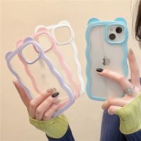 【cold noodles】หูหมีแมวน่ารักใสกันกระแทกกันชนเคสโทรศัพท์สำหรับ iPhone 11 12 13 Pro Max X XR XS Clear Soft Candy Color Wave Case