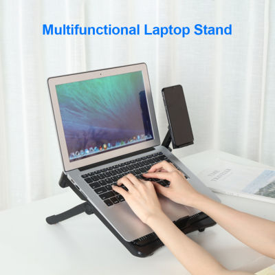 Laptop Stand Aluminum Laptop Cooling Bracket with Built-in Foldable Phone Holders Multi-Angle Adjustable Notebook Computer Riser