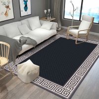 [A VOGUE] HighTraditional Classical ChineseNon-Slip Black Grid Rug ForRoom Bedroom Mat Fashion Rug Mat