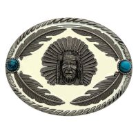Oval Western Cowboys Sapphire Indian Chief Belt Buckle For Men Dropshipping