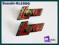 SUZUKI RC100G Side Cover Emblem LH&amp;RH GOLD // #สัญลักษณ์ข้อความ LOVE ข้างฝากระเป๋าซ้าย-ขวา สีแดงขอบทอง ยาว 9 cm.(2ชิ้น)