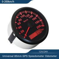 มาตรวัดมาตรวัดความเร็วด้วย GPS 85มม. ใช้ได้ทั่วไป,120กม./ชม. 200กม./ชม. สำหรับมอเตอร์เรือบรรทุกรถยนต์ออโต้พร้อมไฟแบ็คไลท์สีแดง12V 24V พร้อมเสาอากาศ GPS