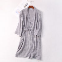 Men and Women Couples Crepe Gauze Kimono Plaid Pattern Bathrobe Night Gown Home Service Household Clothes Spring and Summer Robe