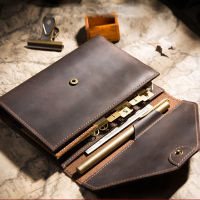 Yiwi Handmade Retro Tri-fold Bag Genuine Leather Planner A6 Loose Leaf Diary Binder Notebook