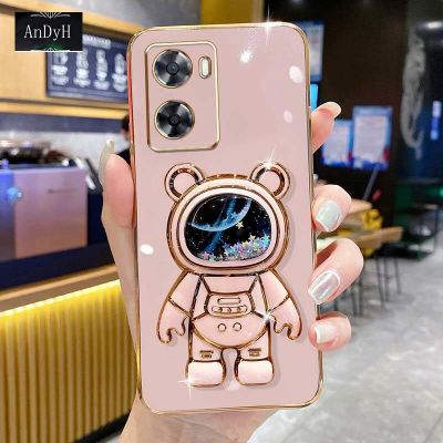 AnDyH Phone Case OPPO A76 4G/A36 4G/A57 4G 2022/A57s 4G/A57e 4G 6DStraight Edge Plating+Quicksand Astronauts who take you to explore space Bracket Soft Luxury High Quality New Protection Design