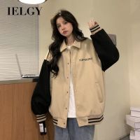 IELGY เสื้อโค้ทชุดเบสบอลขนแกะสไตล์เกาหลีของผู้หญิงแจ็คเก็ตแบบหลวมสำหรับฤดูใบไม้ร่วง