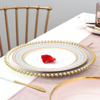Nordic Gold Bead Glass Charger Dinner Plated Dish Decorative Salad Fruit Wedding Plate Dinner