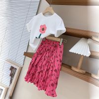 Summer New Girls Clothing 2022 Cute Little Flower Top Pleated Floral Skirt Children 39;S Clothes Suit Casual Fashion Kids Outfit