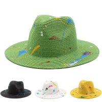 Fedora หมวกผู้หญิงฟางปานามาหมวกหมวกคริสตจักรกราฟฟิตีทาสีหมวกลำลองฮิปฮอปหมวกสตรีสักหลาดดาร์บี้หมวกฟาง Fedoras