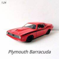 โมเดล1:24ตุ๊กตาบาร์ราคิวดา1973 Plymouth สีแดงทำจากคอลเลกชันคลาสสิกหล่อจาก J289ของชำร่วย